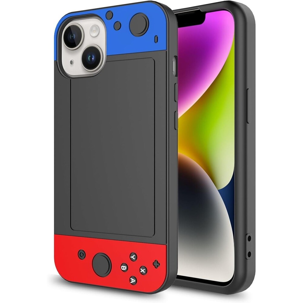 Cartoon Video Game Phone Case for iPhone 15/14/13, Snap On, Blue Red